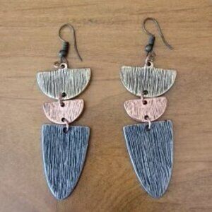Brass, Silver and Gold Drop Earrings with Unique Shaping's - New